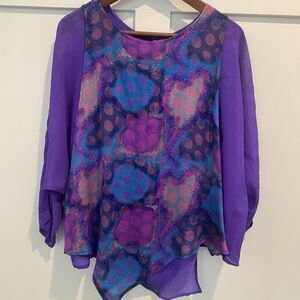 Vintage Chez Zvanni Silk Blouse Women’s Size Medium M Purple Blue Tiered Layers